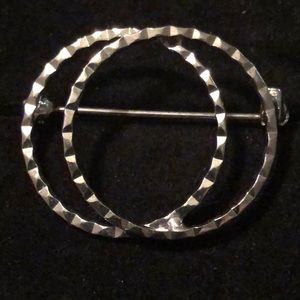 Silver Tone Double Wreath Diamond Cut Brooch